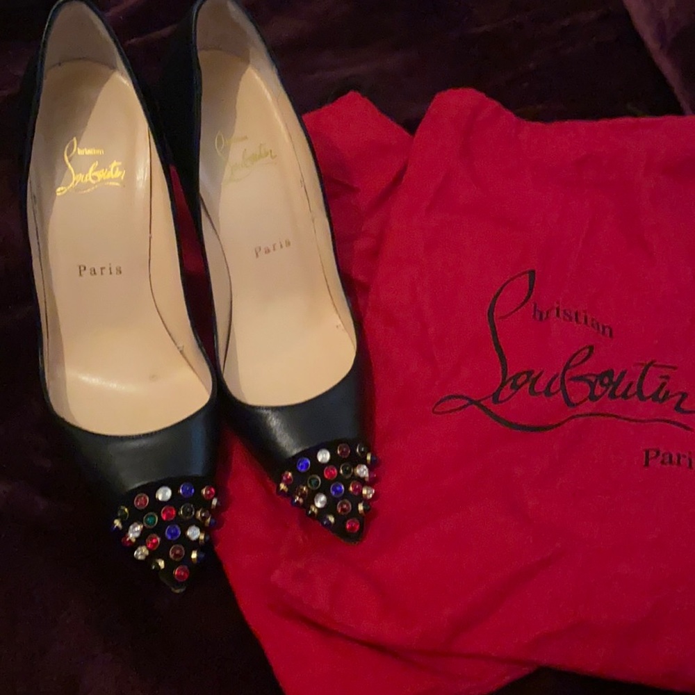 Christian Louboutin black and gem heels-